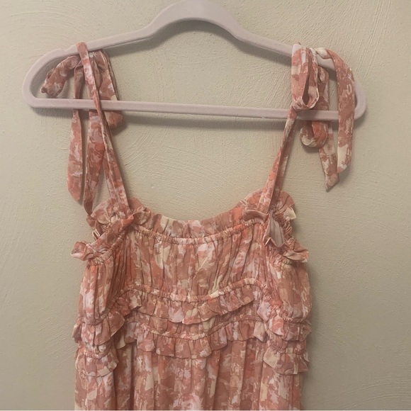 ASTR The Label Smocked Floral Maxi Dress Pink Tan Size XL - Picture 6 of 9